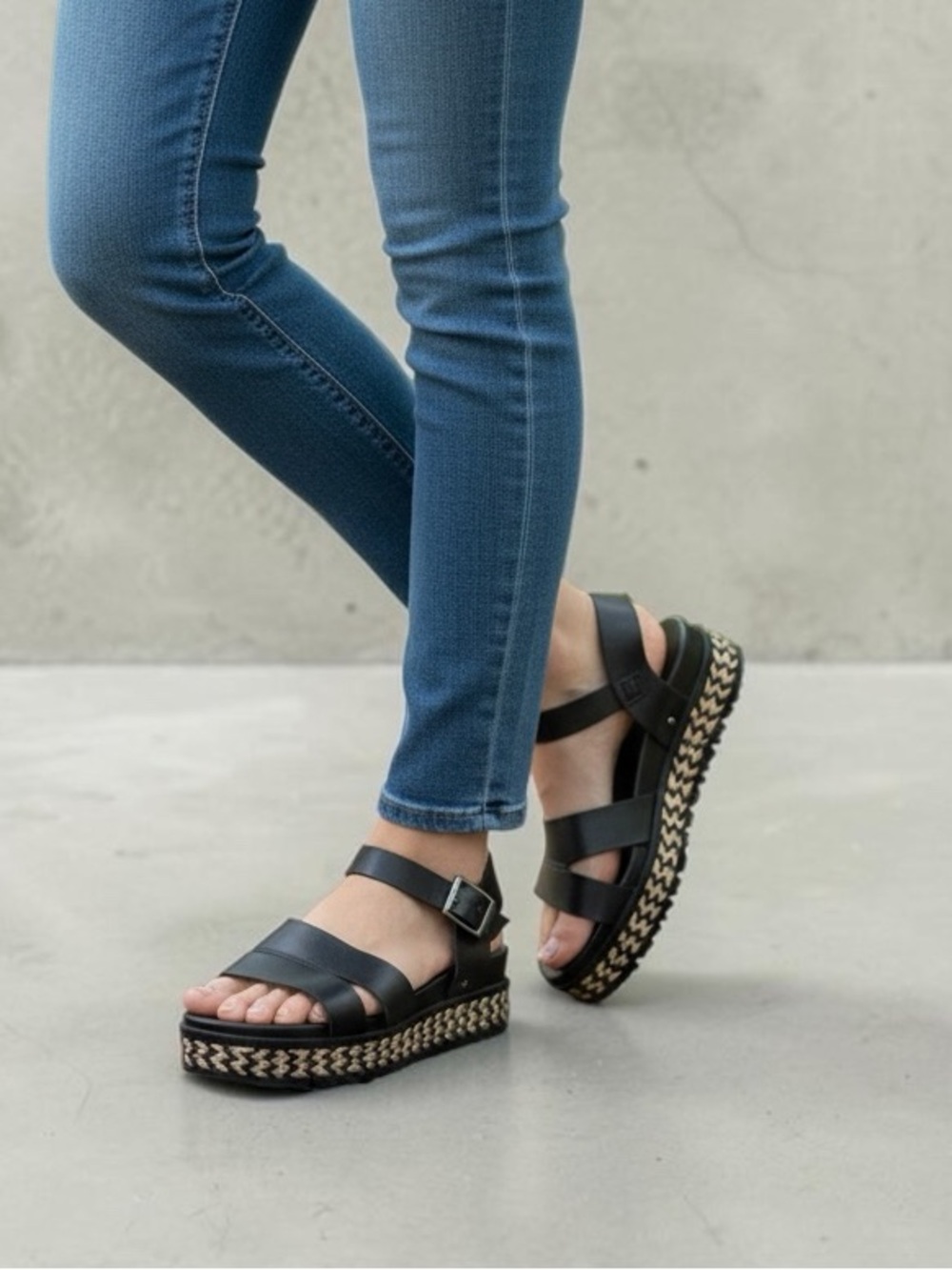 MIA Black Platform Espadrille Sandals with Woven Accent